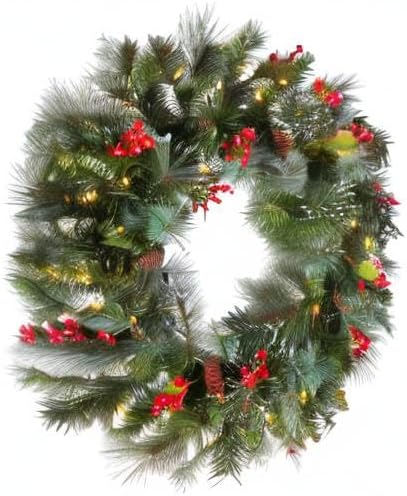 National Tree Company 24in Pre-Lit Wintry Pine Artificial Christmas Wreath - Image 6