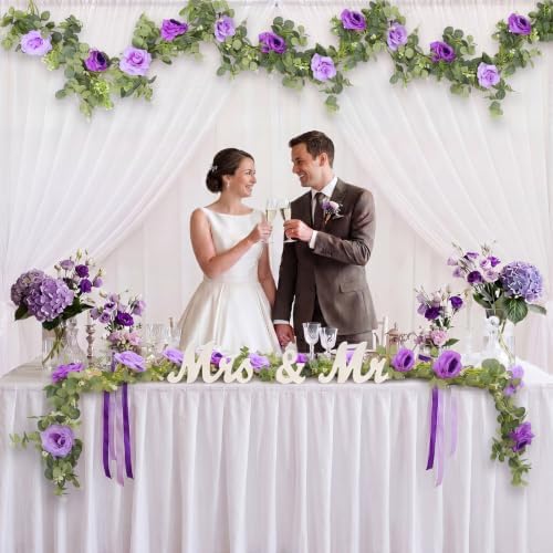 Canlierr 2 Pcs Large Mr & Mrs Sign with Artificial Flower Garland,Purple - Image 4