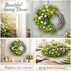 Easter Spring Wreath for Front Door, 24 Inch Handmade Floral with Pastel Eggs, Greenery and Sunflowers, Farmhouse Wall Decoration - Image 4