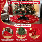 Nuanchu 48 Inch Christmas Tree Skirt, Large Red Velvet Fur Tree Skirt, Luxury Gold Embroidered Snowflake Trees Cover for Merry Christmas Party Vintage Holiday Decorations - Image 6