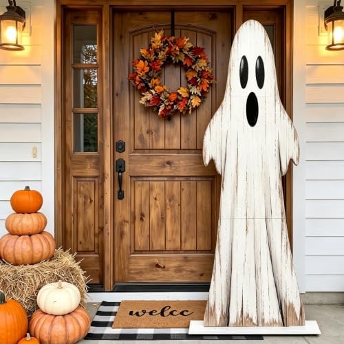 Rattanview 45 Inch Halloween Ghost Porch Sign Wooden Welcome for Front Door by RattanView