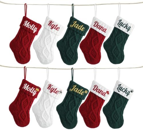 Personalized Mini Christmas Stockings - Custom Embroidered Name Knit Stockings for Baby,Kids,Family - Classic Cable Knit 9” Small Christmas Stocking Fireplace Holiday Decor Gifts(6 Pack) by Infiher