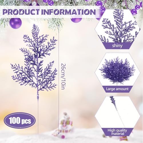 Cindeer 100 Pcs Christmas Tree Picks Sprays Glitter 10.2 in,Purple - Image 2