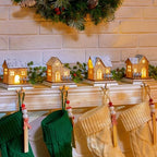 Christmas Stocking Holders for Mantle, 4 Pack 3D Wood House Stocking Hangers with Lights, Weighted Christmas Different Room Stocking Hooks for Fireplace Counter Window Decoration by Foryouourproductisenough