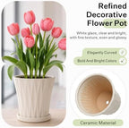 8.3 Inch Ceramic Planters with Drainage Hole and Saucer,Indoor Outdoor Large Flower Pots, Garden Pot for Plant Lovers (White) - Image 3