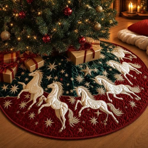 Christmas Tree Skirt Vintage Quilted Applique 36/48/72 Inch Holiday Decor (Red,Medium) - Image 4