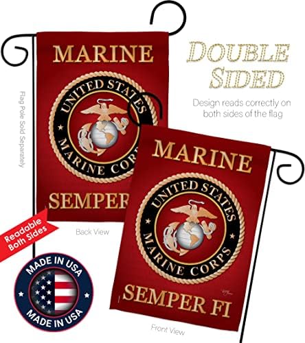 Marine Corps Garden Flag - Set Wall Holder Armed Forces USMC Semper Fi United State American Military Veteran Retire Official - House Banner Small Yard Gift Double-Sided Made In USA 13 X 18.5 - Image 3
