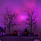 2 Pack 24 Inch Spooky Black Halloween Tree Decorations for Indoor Home Table, Halloween Lighted Tabletop Centerpiece with 24 Orange Purple LEDs, Timer, USB or Battery Powered - Image 2