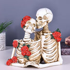 Skull Decor Halloween Decoration: Skeleton Couple Figurines Resin Gothic Statues Vintage Home Decor for Shelf Table Mantel Collectible Wedding Gift (D-Small) - Image 3