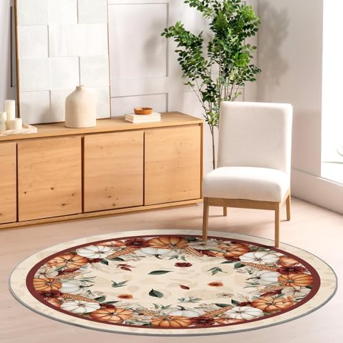 Artoid Mode Pumpkins Floral Corns Fall Round Rug 4 Feet - Image 3