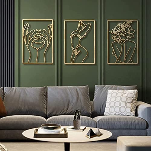 Glamativity Large 4 Pack Gold Wall Art Décor, Minimalist Décor Single Line Art Wall Décor, Real Metal Wall Art, Woman's Body Shape Abstract Wall Art (Gold Classic Style, L Size 22.5 x 15.7'') - Image 6