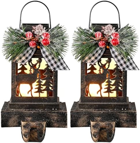 Therwen 2 Pcs Christmas Stocking Holders Lantern, LED, Elk, Bronze by Therwen