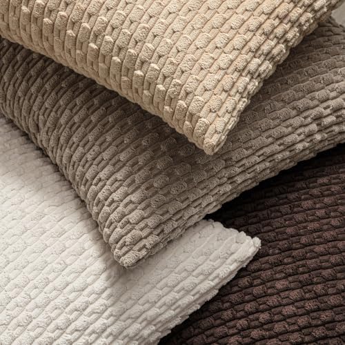 MIULEE Euro Sham Decorative Throw Pillow Covers 24x24 Neutral Tan Corduroy - Image 4