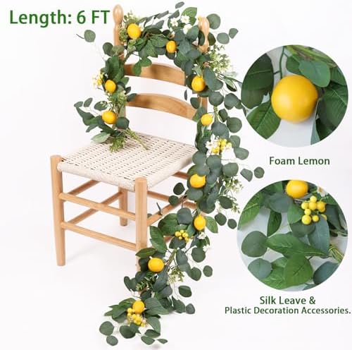 Mizii Artificial Lemon Garland 6FT Fake Fruit Lemons Garland with Berries Green Leaves Hanging Vines Greenery Decorations for Kitchen Table Centerpieces Room Party Birthday Decor (Lemon with Berries) - Image 2