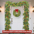 Prelit 50LED - 9 Ft by 12 Inch Christmas Garland with Lights Timer, Real Touch Norfolk Pine Cedar Garland 150 Cypress & 50 Norfolk PE Tips Berries Pine Cones for Indoor Fireplace Mantle Table Decor - Image 6