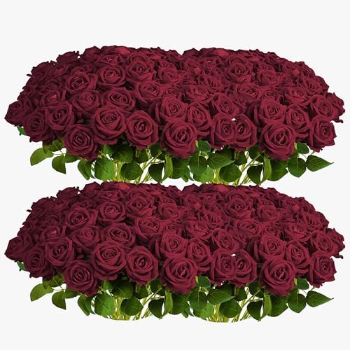 Auihiay 104PCS Burgundy Roses, Faux Roses, Artificial Flowers Roses by Auihiay