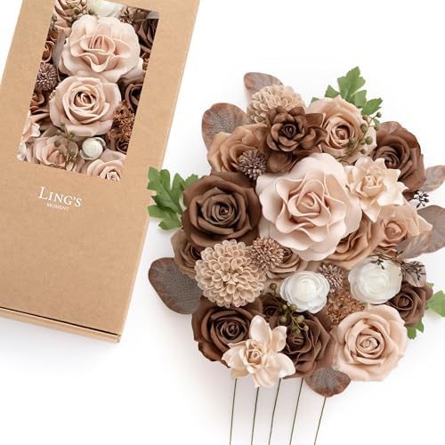 Ling's moment Artificial Wedding Fall Flowers Deluxe Combo, Bown & Beige by LingsMoment