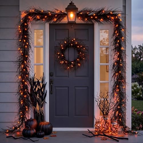 Thiccywoov Halloween Lighted Creepy Black Twig Vines Garland for Mantle - Image 3