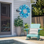 24 Inch Coastal Seashell Large Wreath with Natural Starfish & Scallops Shell, Blue Beach Style Front Door Wreath with for Spring Summer, Farmhouse Rustic Indoor Outdoor Home Wall Wedding Decor - Image 7