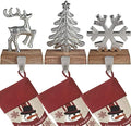 JUSTOTRY Christmas Stocking Holders for Mantle Set of 3 Tree and Snowflakes and Deer with Non-Skid Silver Stockings Holders for Fireplace Home Decor Durable and Sturdy Holiday Decorative Stand by JUSTOTRY