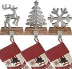 JUSTOTRY Christmas Stocking Holders for Mantle Set of 3 Tree and Snowflakes and Deer with Non-Skid Silver Stockings Holders for Fireplace Home Decor Durable and Sturdy Holiday Decorative Stand by JUSTOTRY
