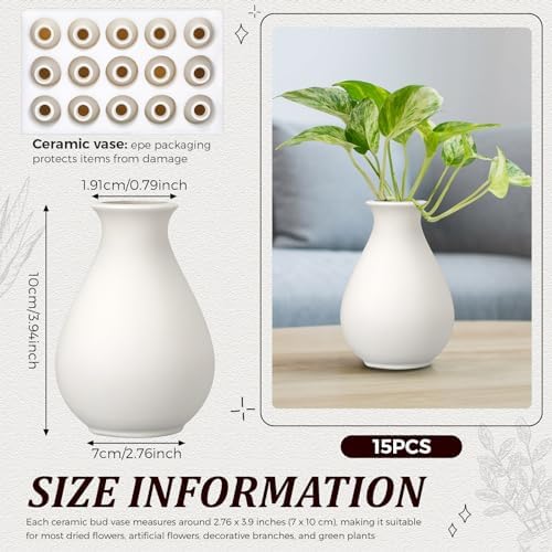 Tioncy 15 Pack 3.9" x 2.76" Small Ceramic Bud Vases, White Vase for Flowers - Image 2