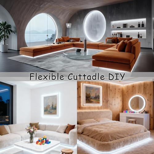 Led Strip Lights for Bedroom Dimmable 30 FT 540 Leds Rope Light Flexible Super Bright White Tape Lights for Ceiling Room Home Decor Luces Leds for DIY Living Room Kitchen Vanity Mirror Study Room - Image 3