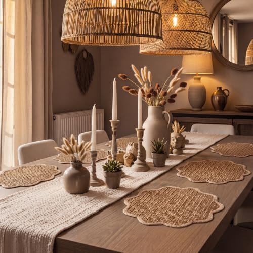 24 Pcs 13" Scalloped Woven Paper Brown Placemat, Wavy Border Design - Image 3