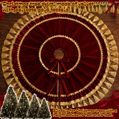 Roowest 48 Inch Burgundy Christmas Tree Skirt Velvet,Vintage Round - Image 4