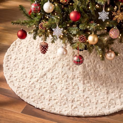 Civaner 48in Beige Snowflake Christmas Tree Skirt Faux Fur by Civaner