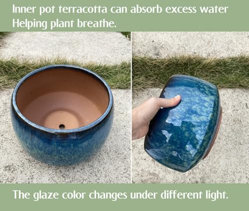 Reactive Glaze Peacock Color 11" Ceramic Plant Pot，Large Flower Pot Planter - Image 4