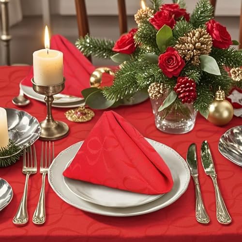 Red Napkins Cloth Pack of 12, Square Napkins 18"x18" - Cotton & Polyester | Wrinkle/Fade Resistant - Reusable Napkins Washable, Christmas Table Napkin for Wedding, Dinner & Party, Bow Jacuqard - Image 5