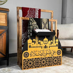 Elegant Wooden Quran Holder & Prayer Mat Holder – Islamic Home Décor, Prayer Rug Organizer, Ramadan & Eid Gift, Decorative Wooden Islamic Accessories, Quran Display Holder for Mosque & Home Gold-Black - Image 2