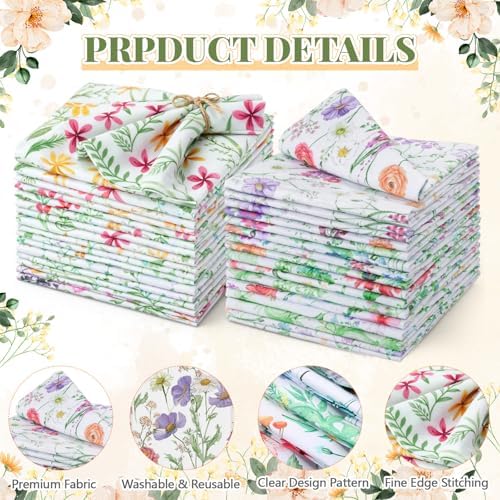 Nuogo 36 Sets Floral Cloth Napkins 15" x 15" Wildflowers Party Napkins - Image 2