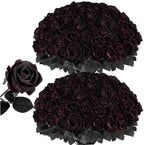Auihiay 60Pcs Black Artificial Roses, Faux Halloween Flowers, Balck Roses by Auihiay