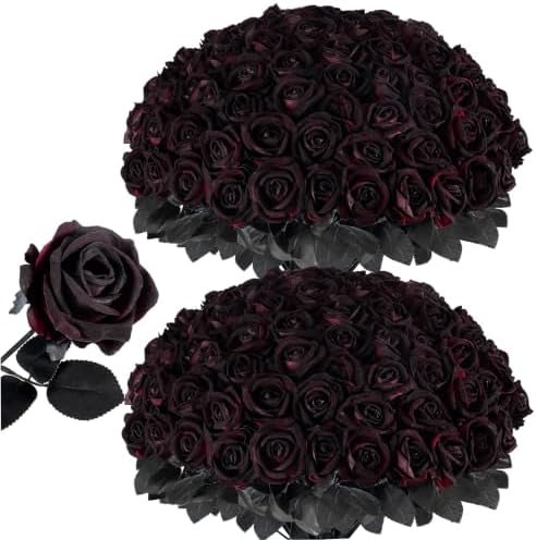 Auihiay 60Pcs Black Artificial Roses, Faux Halloween Flowers, Balck Roses by Auihiay