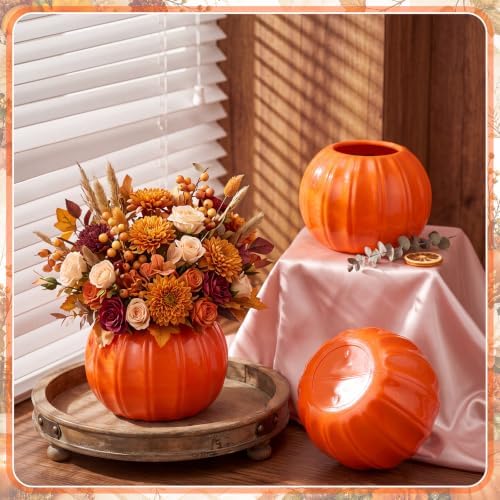 Orange 6 Pack Plastic Pumpkin Vase 5.12 x 3.94 in Artificial Fall Flower Pot with Foam Pumpkin Planter for Artificial Flower Floral Arrangement Home Party Harvest Thanksgiving Autumn Table - Image 3