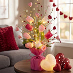 Pinkunn 2 Packs Mother's Day Table Centerpiece Decor Mother's Day Table Tree Decoration with Light, 16 Inches Artificial Tulip Red Pink Heart Shaped Berry Burlap Base Decor for Dining Room Home - Image 5