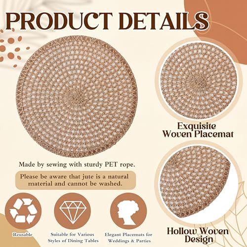 24 Pcs 13 Inch Round Jute Woven Placemat Burlap Boho Charger - Image 5