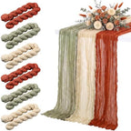 6 Pcs Terracotta and Sage Green Cheesecloth Table Runner 118" by Windkream