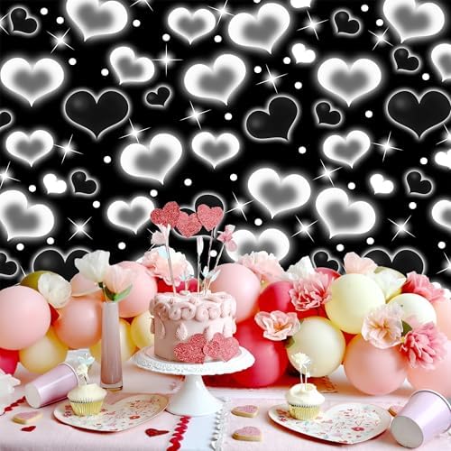 Valentines Day Black Heart Early 2000s Backdrop 10x8 FT Y2K Party Decorations 90S Old School Background for Photoshoot Valentines Banner Decor Birthday Props Banners for Romantic Party - Image 2