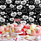 Valentines Day Black Heart Early 2000s Backdrop 12x8 FT Y2K Party Decorations 90S Old School Background for Photoshoot Valentines Banner Decor Birthday Props Banners for Romantic Party - Image 2