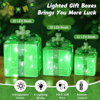 Lewondr St Patricks Day Decorations Lighted Gift Boxes with 3D Shamrocks, Green Decor Light Up Present Boxes for St Patrick's Day, USB Powered + Remote Control Lucky Clover for Indoor Home Holiday - Image 2