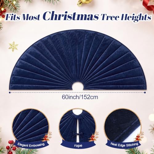 Foilswirl 36 Inch Navy Blue Velvet Quilted Christmas Tree Skirt - Image 2