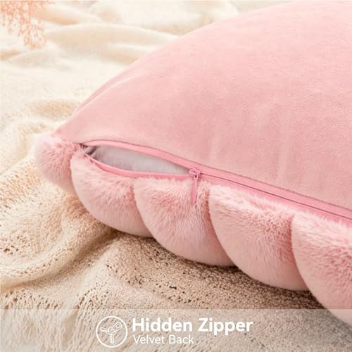 Faux Fur Decorative Throw Pillow Covers 20x20 Set of 2, Pink - Image 5