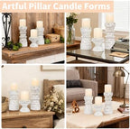 Rustic White Wood Candle Holders Set of 3, Farmhouse Beaded Wood Pillar Candle Holder, Candle Holders for Pillar Candles & Candlesticks, Candle Sticks Holder Decor for Table Centerpiece - Image 5