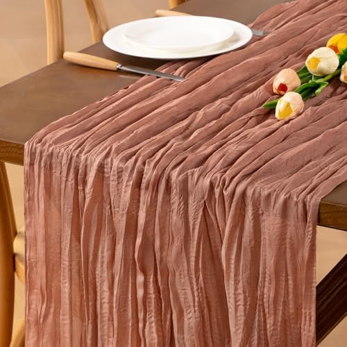Dusty Rose Cheesecloth Table Runner Boho Wrinkled Gauze Table Runners by Jimtx