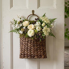 PINXIURY Water Hyacinth Hand Woven Basket, Wicker Hanging Wall Basket, handmade Decor & Storage Organizer for Entryway, Bathroom, Living Room, Farmhouse, and Front Door, 8.7 x 4.7 x 11.4 inch, Coffee - Image 6