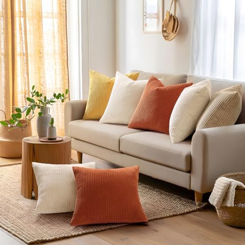 Mecatny Corduroy Fall Decorative Throw Pillow Covers 26x26 Set of 2 Rust - Image 6