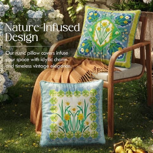 Vintage Floral Pillow Cover 18x18, Daffodil - Image 2